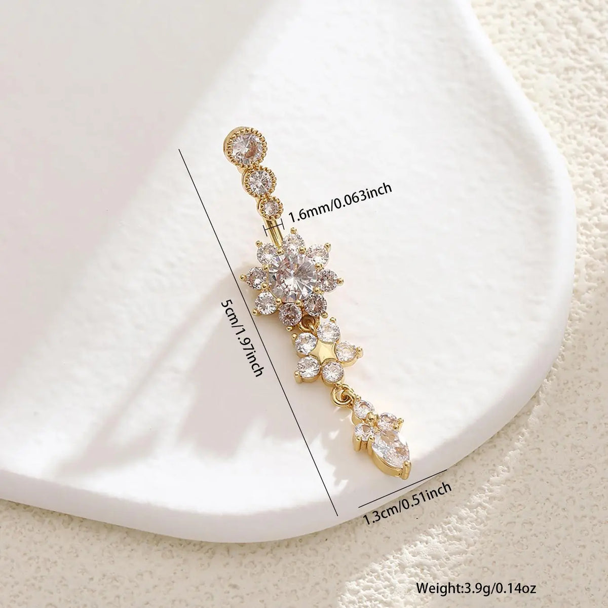 Women's Rhinestone Flowers Decor Belly Ring, Body Piercing Jewelry, Navel Piercing Jewelry, Rhinestone Decorated Belly Button Ring, Elegant Flower Design Belly Piercing for Women, Jewelry Gifts, Body Jewellery