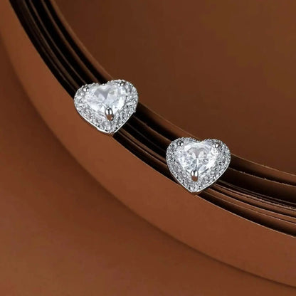 Women's Glittering Rhinestone Decor Stud Earrings, Trendy Fashionable Accessories, 1 Pair Trendy Sparkling Heart Shaped Halo Cubic Zirconia Stud Earrings for Women & Girls, Jewelry As Gift for Daily & Party Decor, Copper Zirconia, Shining Earrings