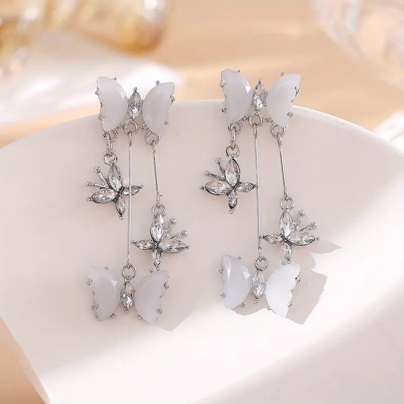Charm Butterfly Tassel Earrings - Vibrant Women Exquisite Shiny Rhinestone Butterfly Tassel Glitter Dangle Earrings Party, Proms, Music Festivals, And Holiday Wear Accessories