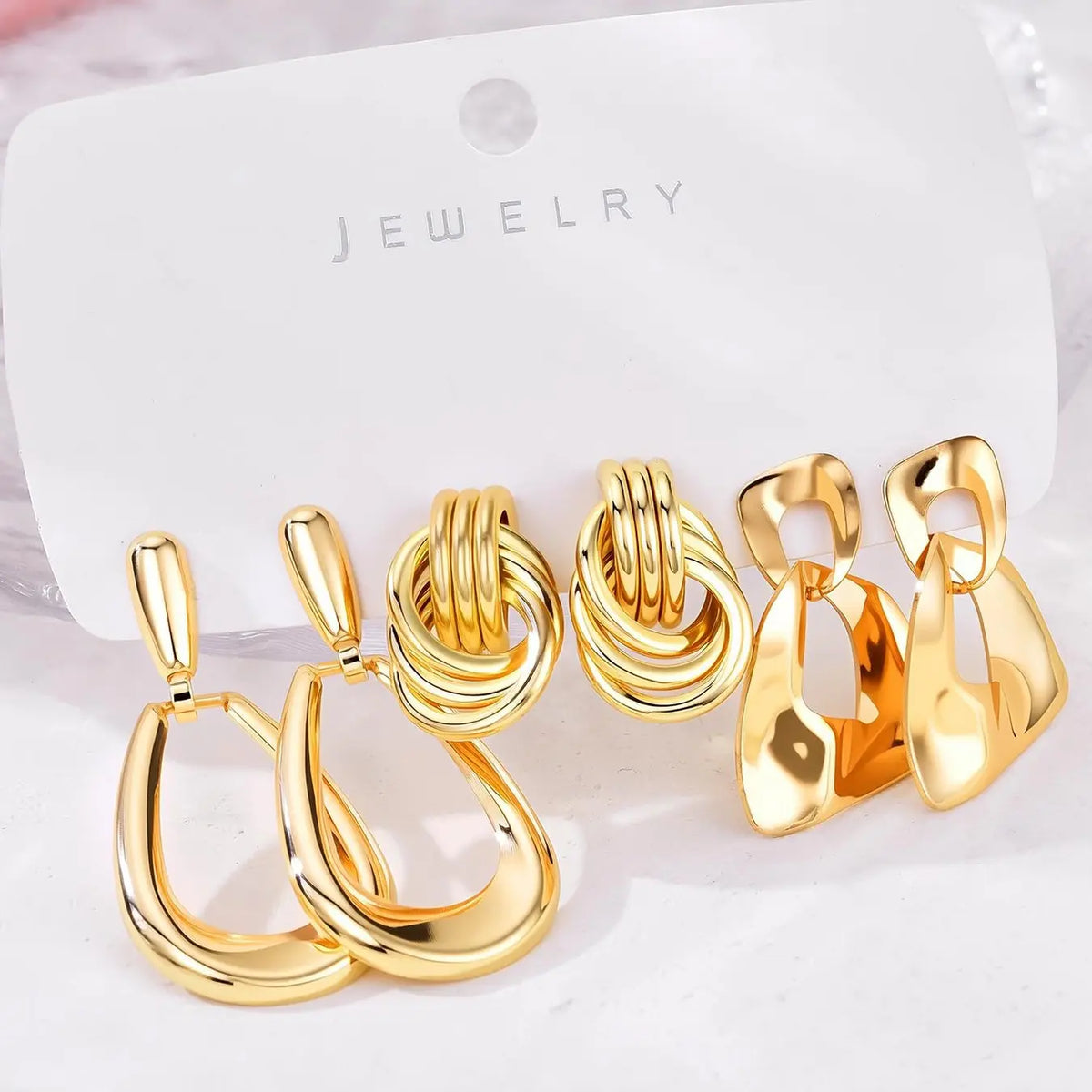 6 Pairs Chunky Gold Earrings for Women, Trendy Statement Gold Plated Flower, Shell and Knot Drop Dangle Earrings, Lightweight Hypoallergenic Fashion Jewelry Set, Earring Stacks