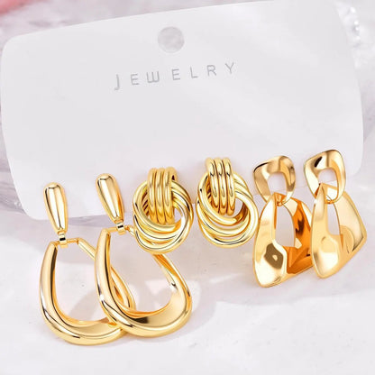 6 Pairs Chunky Gold Earrings for Women, Trendy Statement Gold Plated Flower, Shell and Knot Drop Dangle Earrings, Lightweight Hypoallergenic Fashion Jewelry Set, Earring Stacks