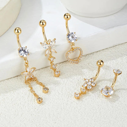 Women's Elegant Rhinestone Decorated Belly Rings, Navel Piercing Jewelry, Trendy Belly Button Jewelry, Fashion for Daily Wear & Party, Versatile Exquisite Jewelry, Ideal Birthday Gift, Belly Piercings