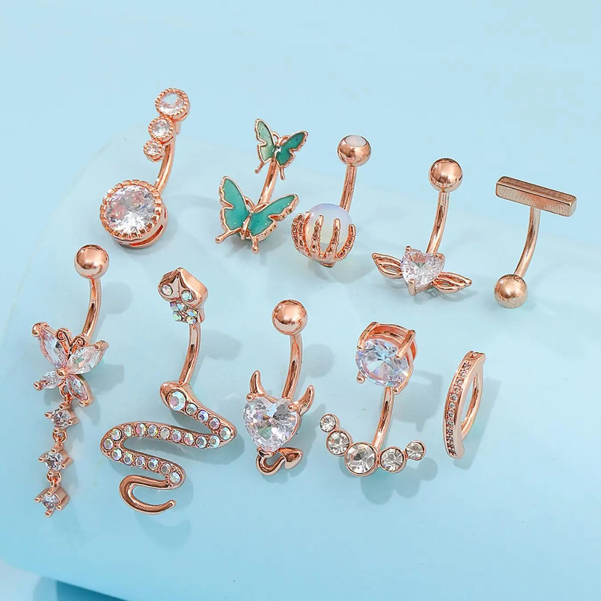 Women's Spring Rhinestone Butterfly & Snake Shape Belly Ring As Gift, Body Piercing Body Jewelry Set, Navel Piercing Jewelry, Maximalist Jewelry, Classic Belly Button Rings Accessories for Daily Wear Back To School, Body Jewellery