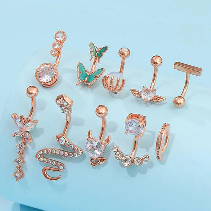 Women's Spring Rhinestone Butterfly & Snake Shape Belly Ring As Gift, Body Piercing Body Jewelry Set, Navel Piercing Jewelry, Maximalist Jewelry, Classic Belly Button Rings Accessories for Daily Wear Back To School, Body Jewellery