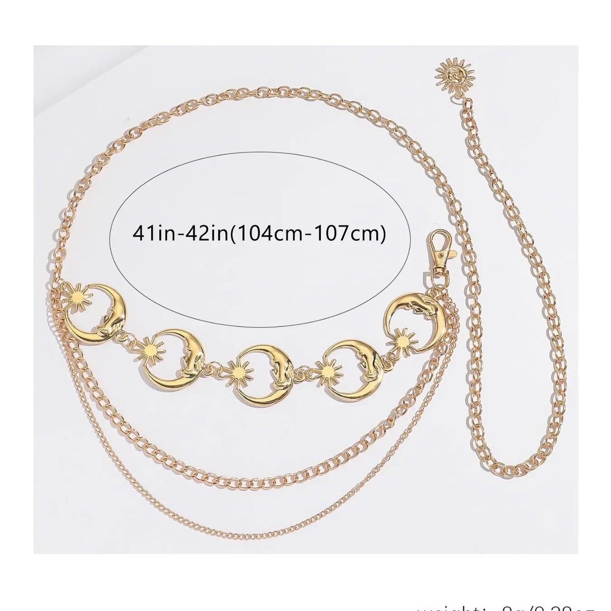 Women's Layered Metal Chain Belt, Gold‑Tone or Silver‑Tone Waist Chain with Moon and Sun Charms, Adjustable Decorative Body Jewelry for Dresses, Skirts, Parties, and Festival Outfits