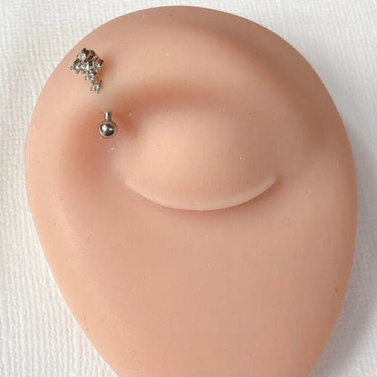 1pc CZ Gem Paved Cross Eyebrow Ring 16g Curved Barbell 16 Gauge