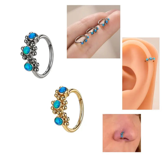 OUFER BOHO Style Triple Blue Opal 20G Hinged Segment Nose Hoop Nose Ring
