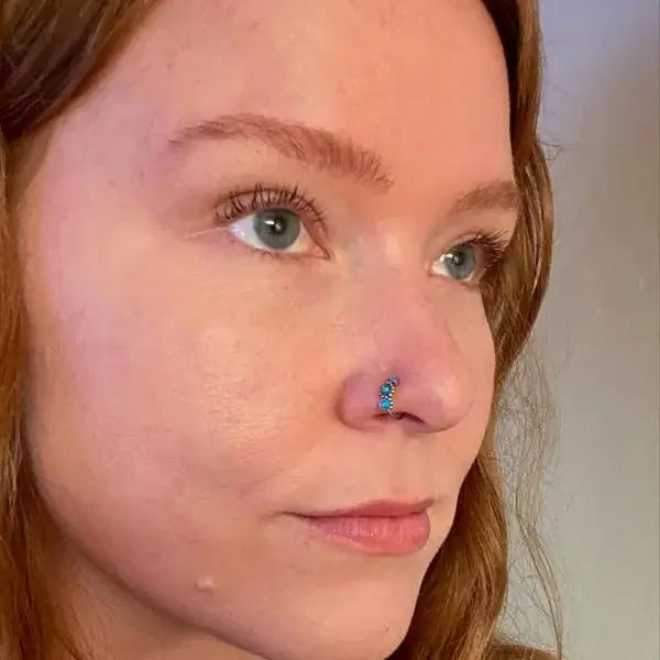 OUFER BOHO Style Triple Blue Opal 20G Hinged Segment Nose Hoop Nose Ring