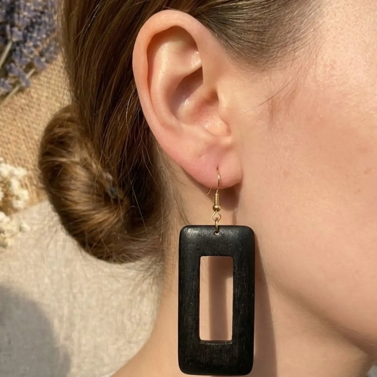 Women's Geometric Wood Earrings, Teardrop/Round/Rectangle Shapes, Boho Style Jewelry, Bohemian Earrings, Vintage Fashion Statement Earrings, Versatile Earrings for Daily Wear, Gift Idea