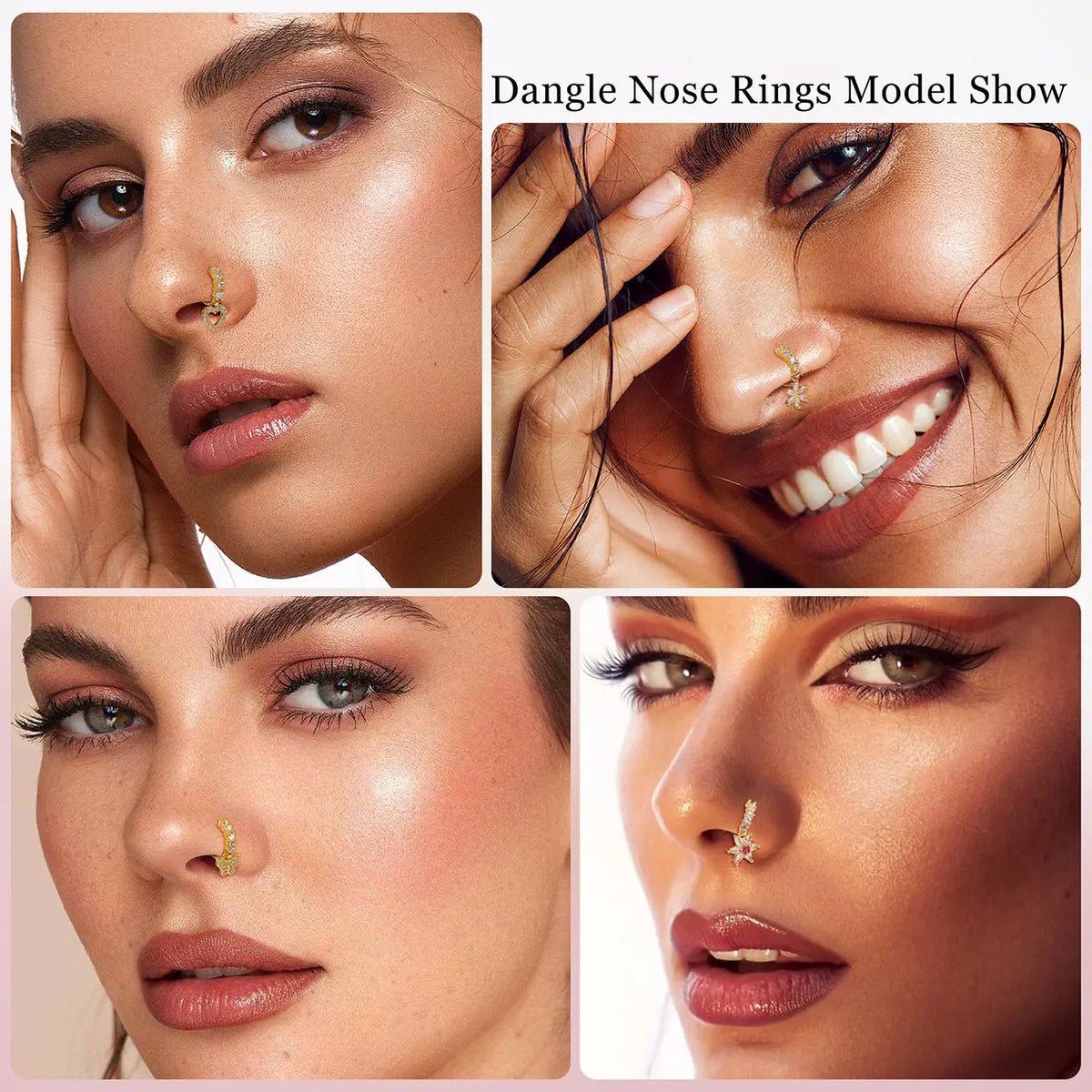 Women's CZ Heart Evil Eye Nose Ring Set, Star Flower Moon Leaf Design Jewelry, Elegant Rhinestone Accessories, Nose Piercing Jewelry, High Quality Jewelry, Body Jewelry Set for All Seasons, Rhinestone Nose Rings