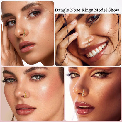 Women's CZ Heart Evil Eye Nose Ring Set, Star Flower Moon Leaf Design Jewelry, Elegant Rhinestone Accessories, Nose Piercing Jewelry, High Quality Jewelry, Body Jewelry Set for All Seasons, Rhinestone Nose Rings