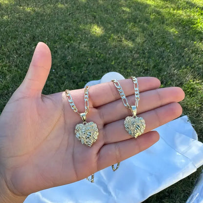 Heart nugget gold plated set, necklace, ring, earrings