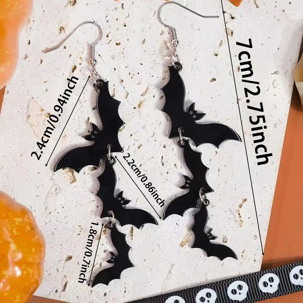 Acrylic Material Halloween Dangling Earrings Black Skull Bat Drop Dangle Style Earrings for Women Fun Cute Spooky Theme Halloween Holiday Costume Jewelry Dangly Earrings