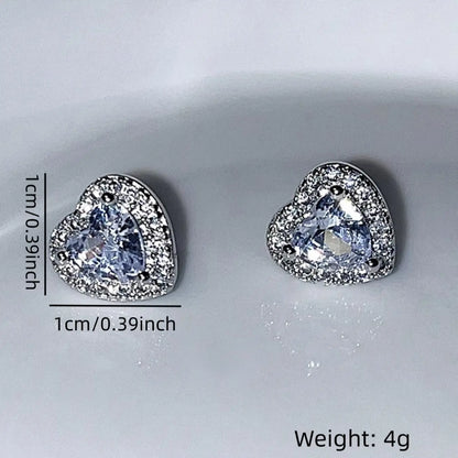 Women's Glittering Rhinestone Decor Stud Earrings, Trendy Fashionable Accessories, 1 Pair Trendy Sparkling Heart Shaped Halo Cubic Zirconia Stud Earrings for Women & Girls, Jewelry As Gift for Daily & Party Decor, Copper Zirconia, Shining Earrings