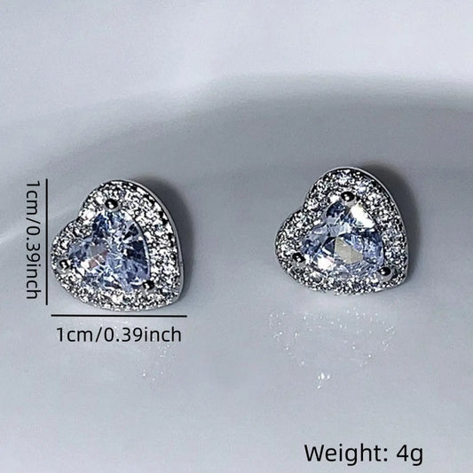 Women's Glittering Rhinestone Decor Stud Earrings, Trendy Fashionable Accessories, 1 Pair Trendy Sparkling Heart Shaped Halo Cubic Zirconia Stud Earrings for Women & Girls, Jewelry As Gift for Daily & Party Decor, Copper Zirconia, Shining Earrings