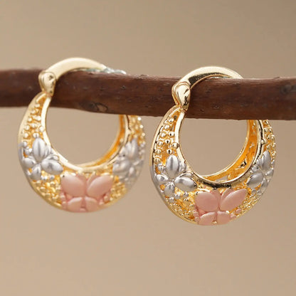 Mexican-style sunflower pattern gold-coloured hollow hoop earrings, hoop shape earrings, elegant party earrings, the perfect anniversary gift for mothers and couples, earrings jewelry