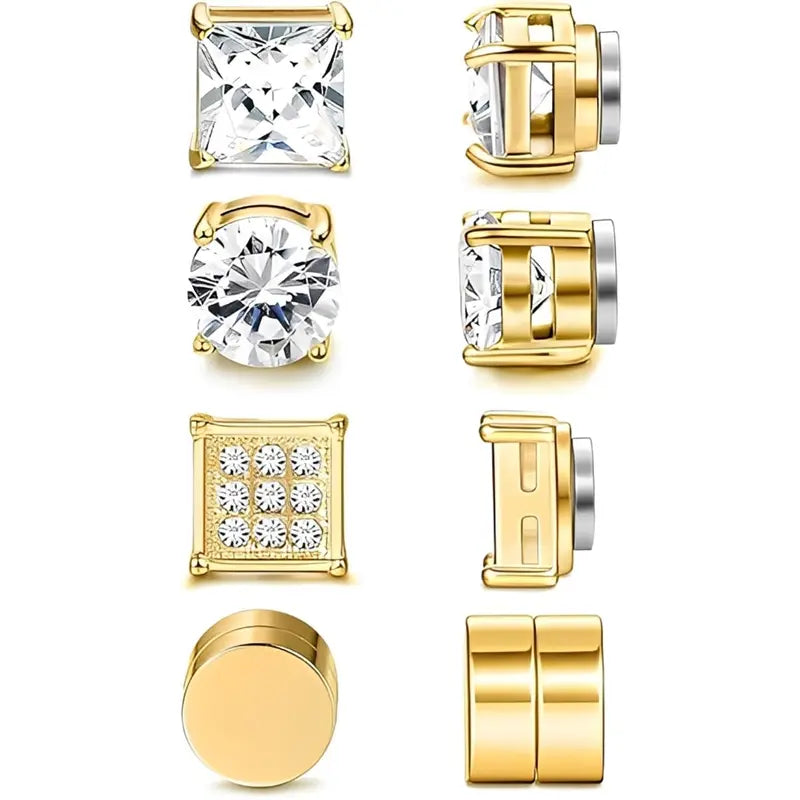 CASSIECA 2Pair Unisex Stainless Steel Magnetic Studs Earrings Set, Non Piercing Fake Piercing 5 8MM CZ Jewelry for Adults,Men's Accessories Sohochic