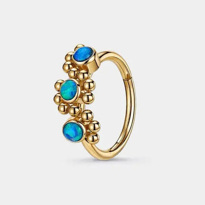 OUFER BOHO Style Triple Blue Opal 20G Hinged Segment Nose Hoop Nose Ring
