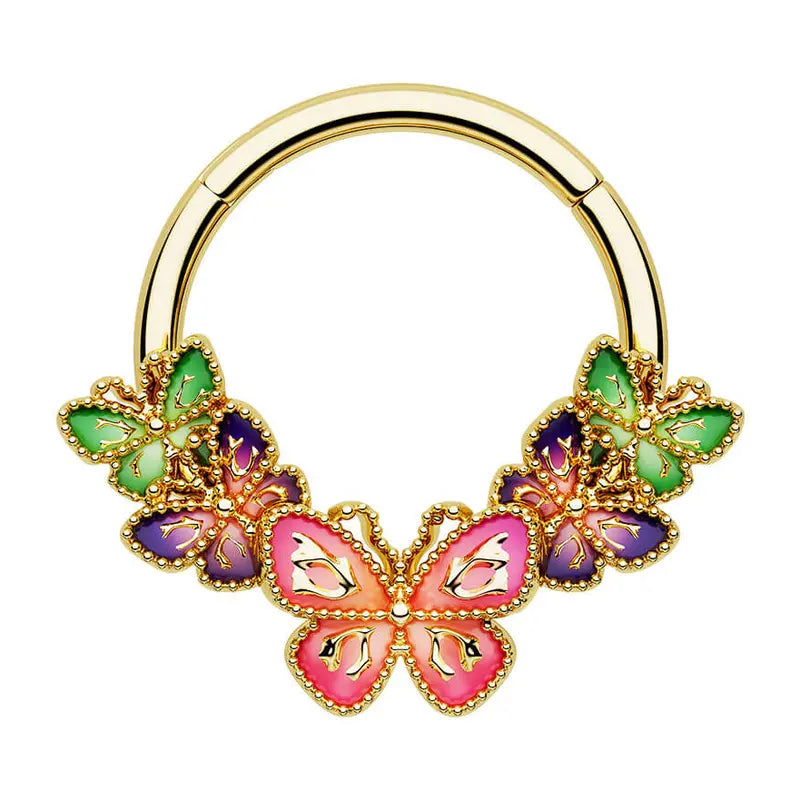 Oufer 16G Iridescent Butterfly Hinged Segment Septum Ring