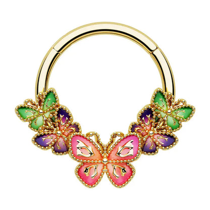 Oufer 16G Iridescent Butterfly Hinged Segment Septum Ring
