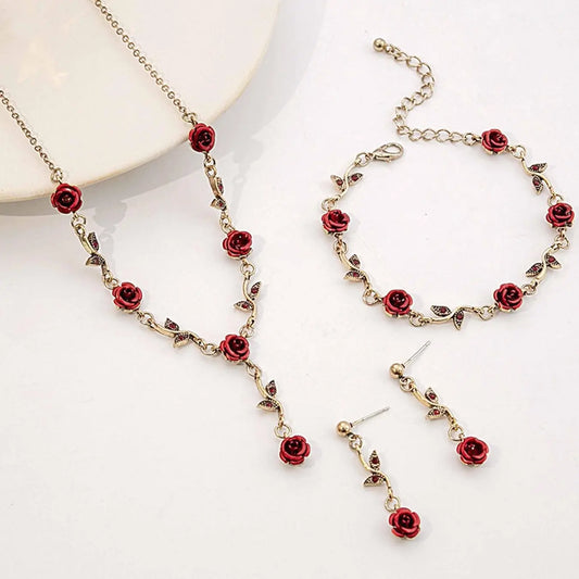 3 Piece Vintage Rose Vine Flower Jewelry Set, Adjustable, Lightweight, Perfect for Daily Wear, Gifts, Special Occasions