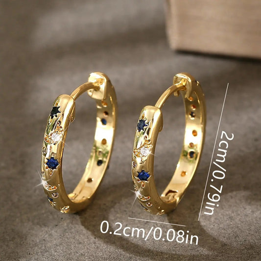 Vintage Star & Moon Decor Hoop Earrings, Chic Fashionable Rhinestone Decorated Earrings for Women, Trendy All-match & Exquisite Jewelry for Birthday Gift, Statement Earrings, Fashion Accessory, Fashionable Jewelry Accessories, Ear Hoops #GLOBAL PICKS
