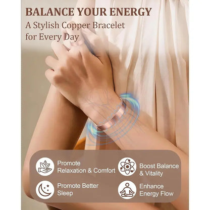 Pure Copper Bracelet & Ring for Women Men, 99.99% Solid  Copper Cuff Bangle, Adjustable   with  Box