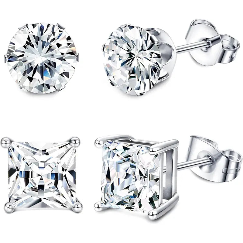 BESTEEL Hypoallergenic CZ Black Stud Earrings for Men & Women - Stainless Steel studearrings, Square Round Shape, Sensitive Ear Jewelry Set, Model 3-8MM accessories men
