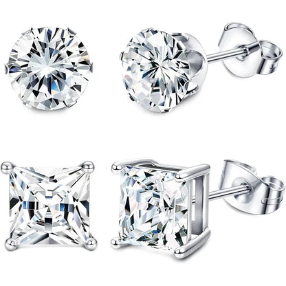 BESTEEL Hypoallergenic CZ Black Stud Earrings for Men & Women - Stainless Steel studearrings, Square Round Shape, Sensitive Ear Jewelry Set, Model 3-8MM accessories men