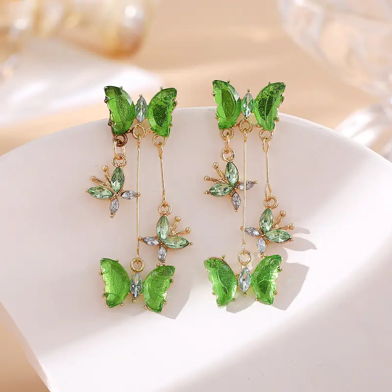 Charm Butterfly Tassel Earrings - Vibrant Women Exquisite Shiny Rhinestone Butterfly Tassel Glitter Dangle Earrings Party, Proms, Music Festivals, And Holiday Wear Accessories