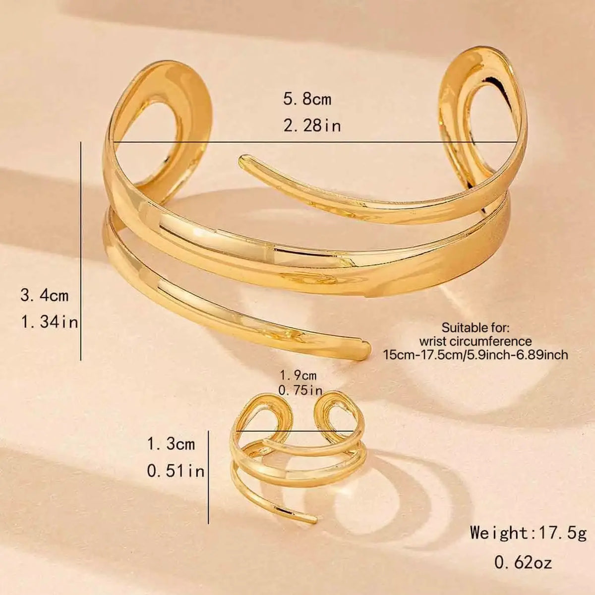 Women's Elegant  Geometric Line Design Cuff Bangle & Ring, Exquisite Trendy Ring & Bangle, Fashionable Matching Jewelry Set for Women As Gift Cuff Bracelet Set Bangles Set