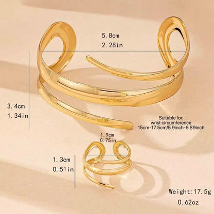 Women's Elegant  Geometric Line Design Cuff Bangle & Ring, Exquisite Trendy Ring & Bangle, Fashionable Matching Jewelry Set for Women As Gift Cuff Bracelet Set Bangles Set