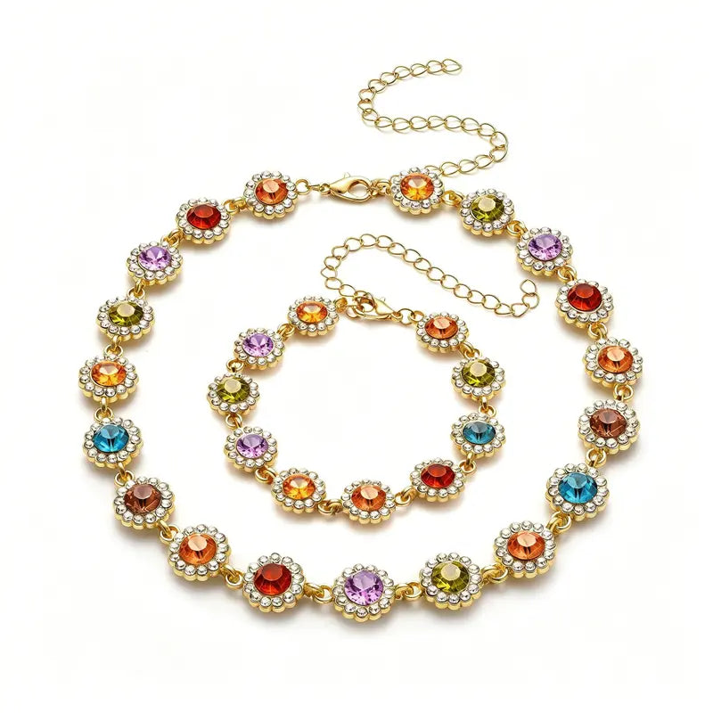 Stylish & Unique Colorful Zircon Bracelet & Necklace Set — The Perfect Holiday Gift — Premium Women's Jewelry Set