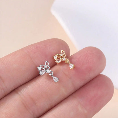 Dangle Nose Stud Rings for Women, Cute Butterfly Shape, Cz, Silver Color, L Bend, Nostril Screw, Unique Nose Piercing Jewelry, Body Jewelry, Body Jewellery