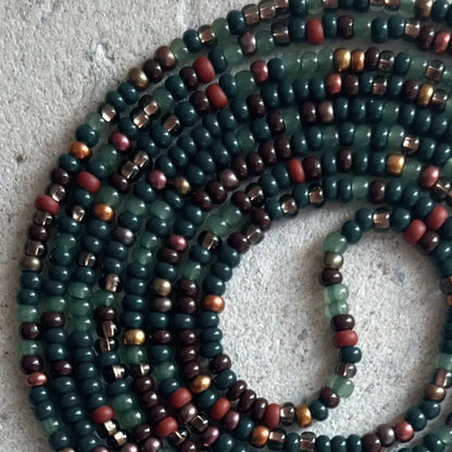 EARTHY BAE - READ DESCRIPTION! - Tie On Waist Beads - 45 to 60 inches Waistbeads -  Green Waistbeads - Grounding Healing Balance Abundance Waistbeads - Belly Beads - Body Beads - Authentic Waistbeads - African Waistbeads Earthy Waistbeads - Made By Venus