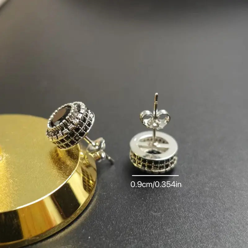 Women's Bling Sparkle Shine Ear Studs - Retro Look Round Zircon Starburst Rhinestone Jewelry, Unisex Fit Cool Costume Accessories, Holiday Gift Ready