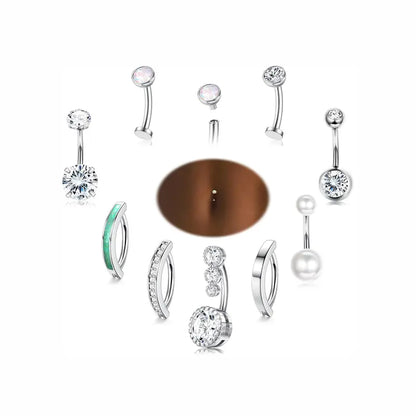 LOLIAS Women's Silver/14 Karat Gold Plated Surgical Stainless Steel CZ Clicker Belly Button Rings Pack for Navel Piercings
