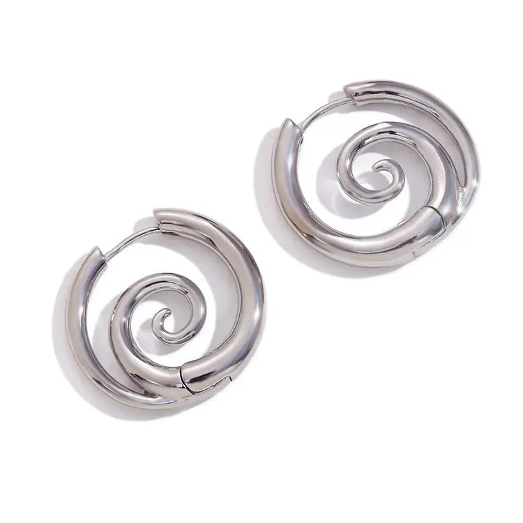 Oufer Spiral 316L Stainless Steel Faux Stretched Clicker 2PCS Earrings Set - Non-Tarnish, Casual, Alt Fashion Earrings for Women