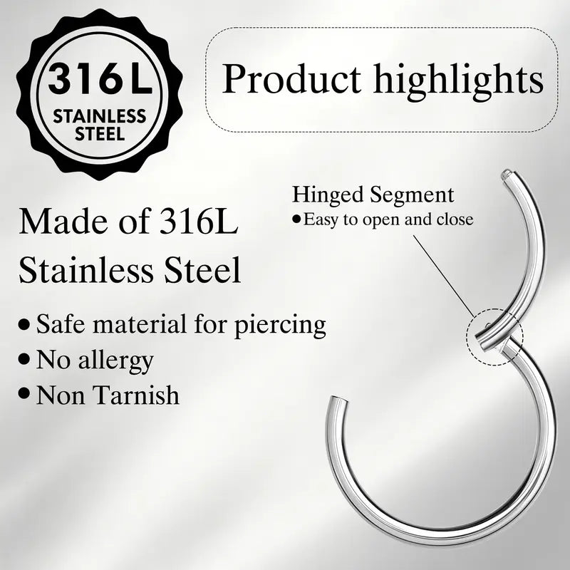 OUFER 20G Hinged Segment Nose Ring, 316L Stainless Steel CZ Double Hoop Nose Piercing for Daily Wear, Non Tarnish Noserings for Women