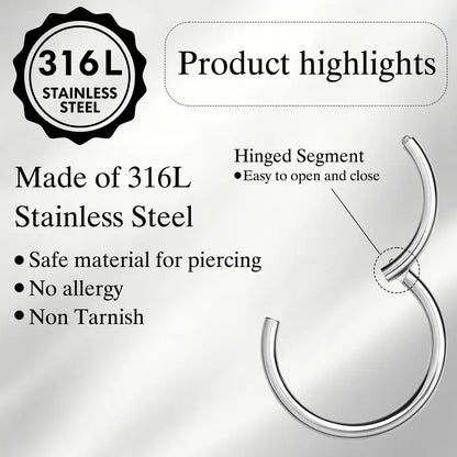 OUFER 20G Hinged Segment Nose Ring, 316L Stainless Steel CZ Double Hoop Nose Piercing for Daily Wear, Non Tarnish Noserings for Women