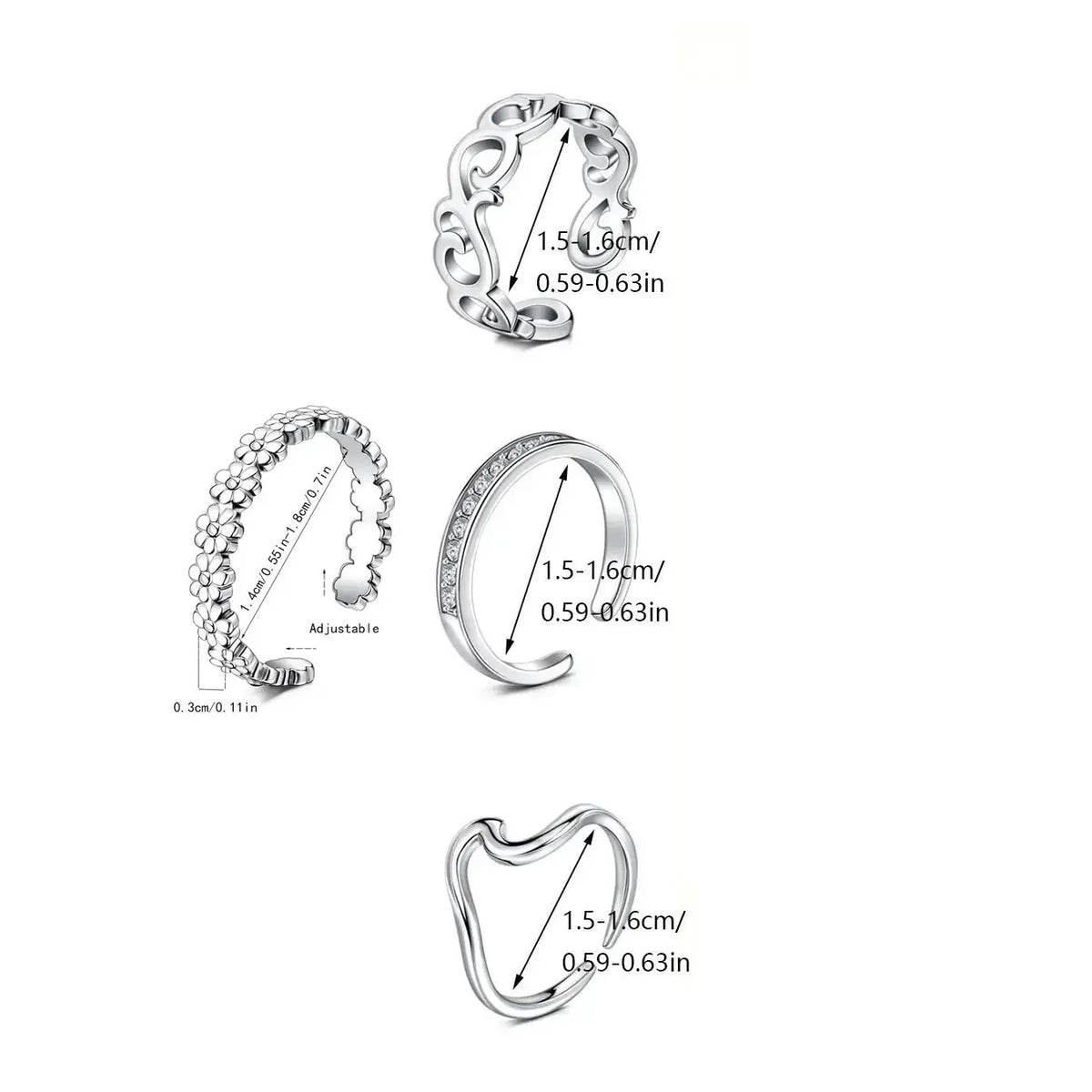 Punk Style Stainless Steel Toe Ring (5counts/set), Adjustable Open Toe Ring, Fashionable Rhinestone Decorated Toe Ring for Women & Men, Non Tarnish Jewelry, Maximalist Jewelry, Body Jewelry, Body Jewellery