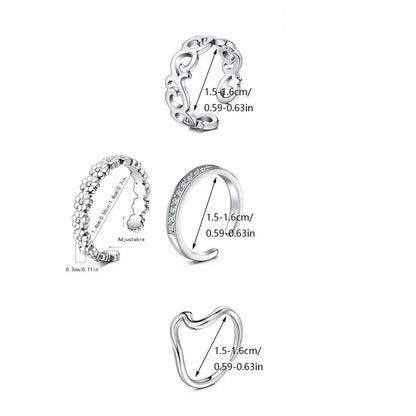 Punk Style Stainless Steel Toe Ring (5counts/set), Adjustable Open Toe Ring, Fashionable Rhinestone Decorated Toe Ring for Women & Men, Non Tarnish Jewelry, Maximalist Jewelry, Body Jewelry, Body Jewellery