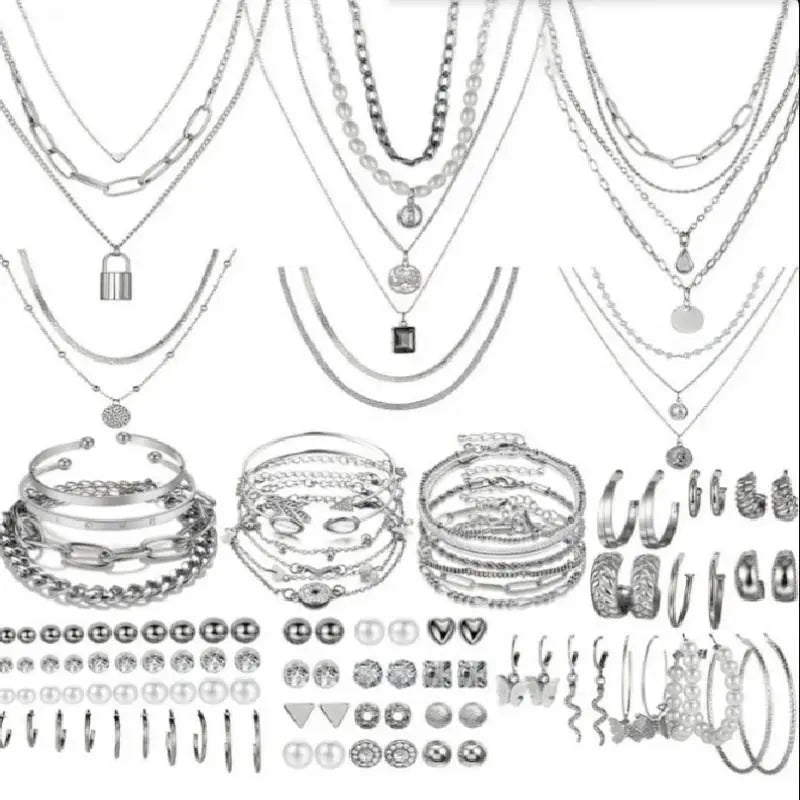 Women's 108pc Mix & Match Western-Style Costume Jewelry - Gold Necklace, Earrings for Women, Bracelet, Ring, Heart Accents Add Sweet Western Charm, Valentine Gift for Birthday Parties, Gold Necklace Set, Accessories For Women