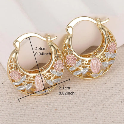 Mexican-style sunflower pattern gold-coloured hollow hoop earrings, hoop shape earrings, elegant party earrings, the perfect anniversary gift for mothers and couples, earrings jewelry
