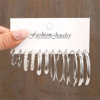 Silver Color Circle Shape Earrings Set 36 Pcs, Unique Design High-End Ear Cuffs for Women, New Year Fashion Trendy Round Earring Accessories, Fashionable Jewelry Accessories, Stylish Jewelry, Earring Hoops