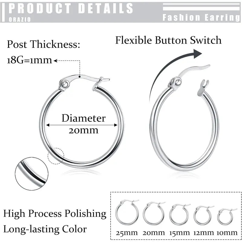 FLORIDECO Women’s & Men’s 10-Pair Stainless Steel Huggie Earring Set Pack, Dainty Lightweight Gold & Silver Mix Fashionable Circular Hoops for Daily Wear