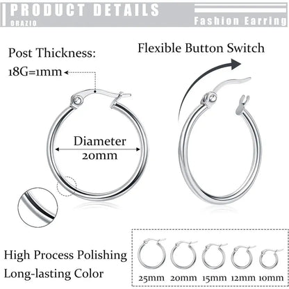 FLORIDECO Women’s & Men’s 10-Pair Stainless Steel Huggie Earring Set Pack, Dainty Lightweight Gold & Silver Mix Fashionable Circular Hoops for Daily Wear