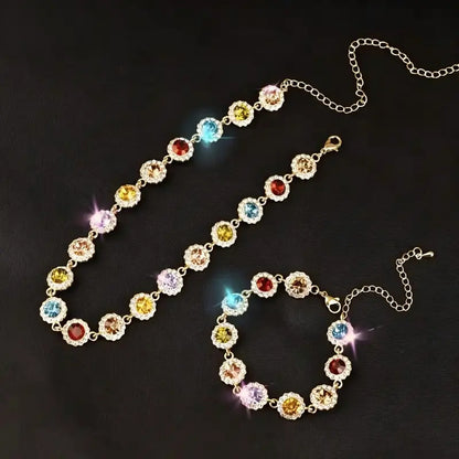 Stylish & Unique Colorful Zircon Bracelet & Necklace Set — The Perfect Holiday Gift — Premium Women's Jewelry Set
