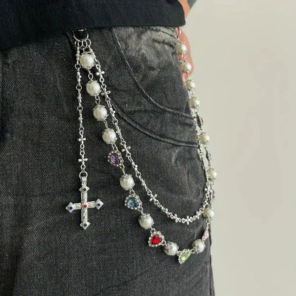 Men's Elegant Alloy Artificial Crystal Pendant Waist Chain - Casual Male Body Chain, Punk Keychain for Hip Hop Jeans, Daily Fashion Costume Jewelry for Valentine's Day, Easter Gifts