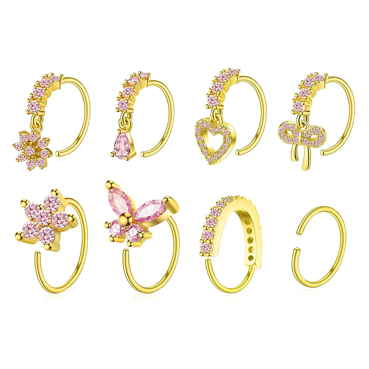 Hoop Nose Rings for Women Nose Piercings 20G Stainless Steel Nose Rings Hoops Heart Butterfly Flower Bow Teardrop Double Nose Hoops Gold Silver Pink Clear CZ Nose Piercing Jewelry Body Piercing Jewelry Body Jewellery